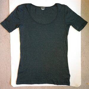 Eddie Bauer Navy Blue Metallic Short Sleeve Top T-Shirt Scoopneck EUC Stretch